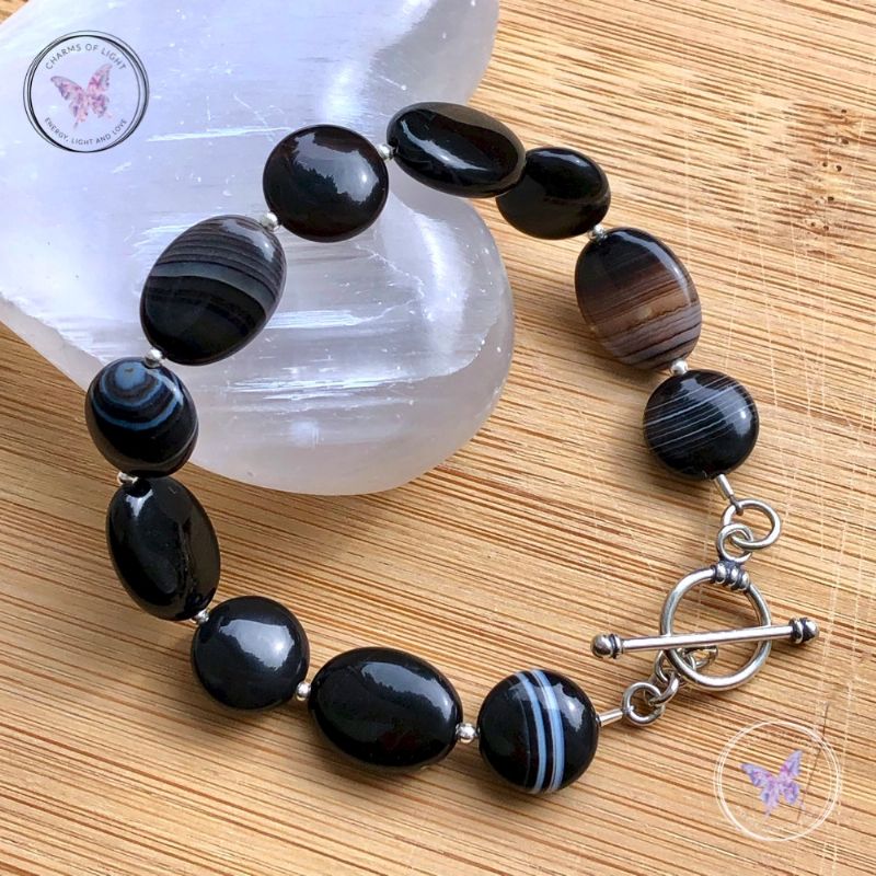 Black Sardonyx Oval & Coin Bracelet